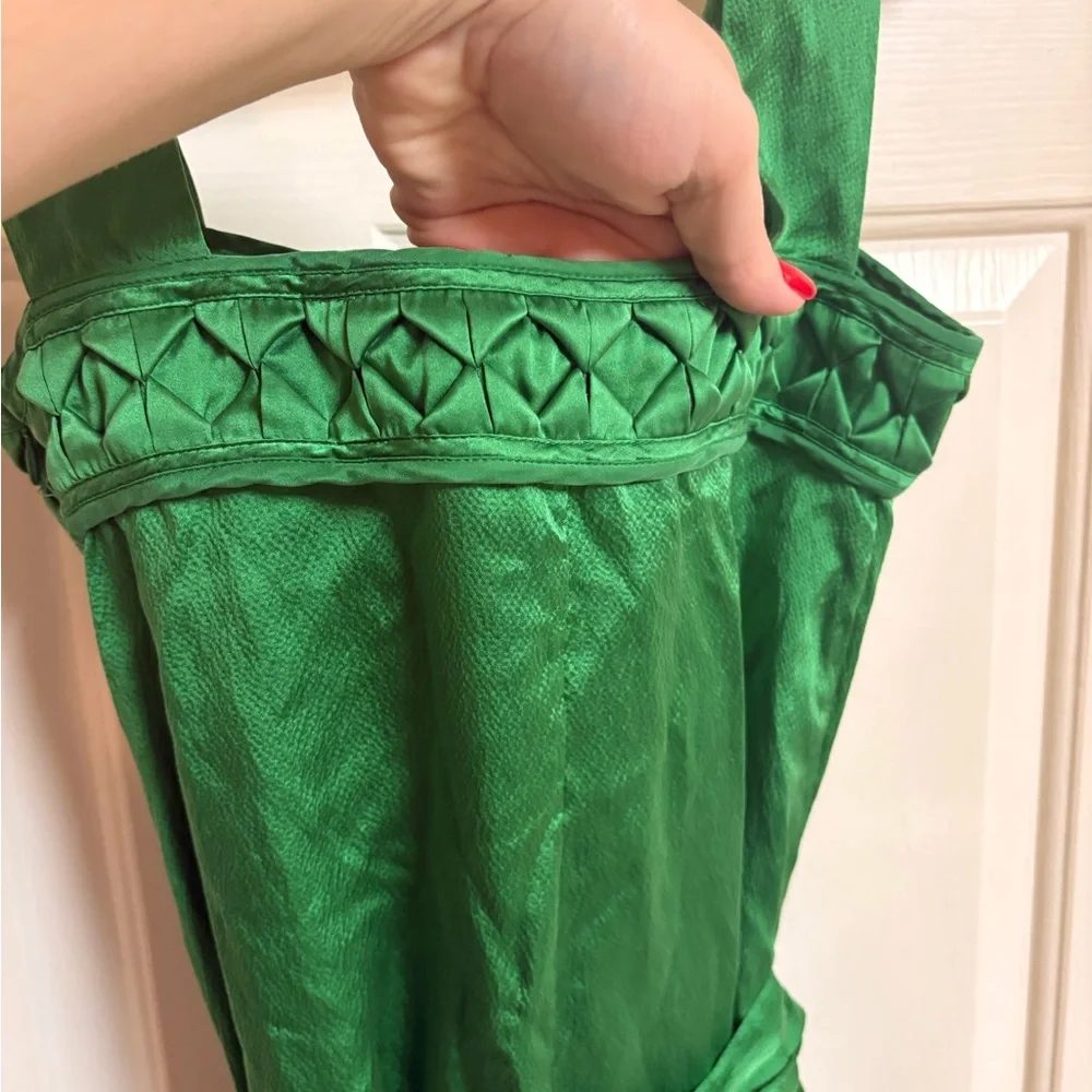 Banana Republic 100% Silk Emerald Green Tie Waist Cocktail Reception Dress TALL